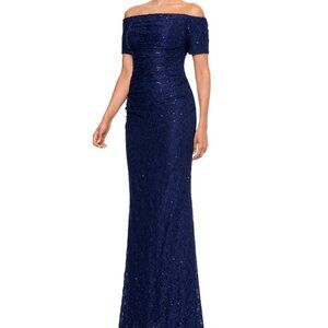 Xscape Petite Off-the-Shoulder Lace Evening Gown – Navy – Size 10P NWT